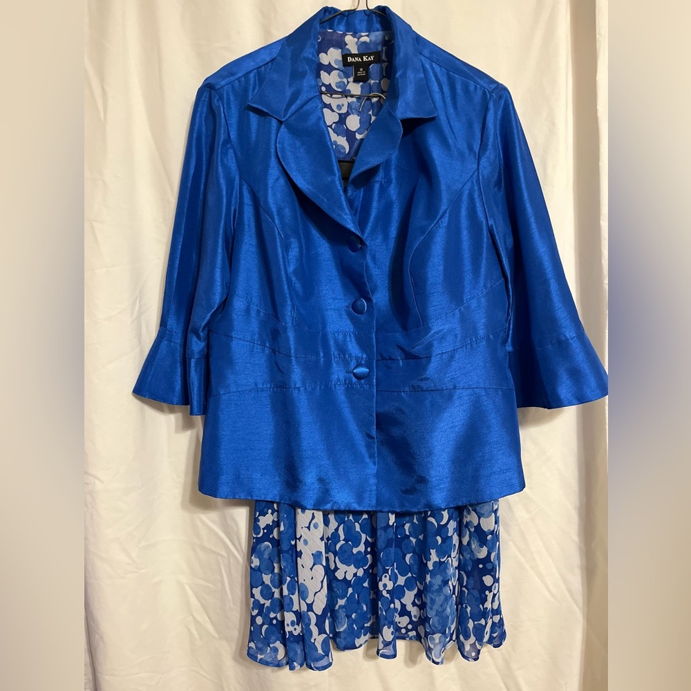 Blue Satin Jacket with Floral Skirt by Dana Kay